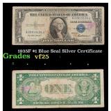1935F $1 Blue Seal Silver Certificate Grades vf+