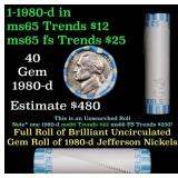 BU Shotgun Jefferson 5c roll, 1980-d 40 pcs Bank $