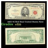 1963 $5 Red Seal United States Note Grades vf++