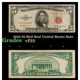 1953 $5 Red Seal United States Note Grades vf++