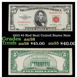 1953 $5 Red Seal United States Note Grades Choice