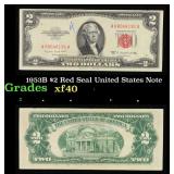 1953B $2 Red Seal United States Note Grades xf