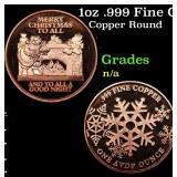 1oz .999 Fine Copper Bullion Round - Merry Chirstm