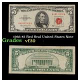 1963 $5 Red Seal United States Note Grades vf++