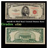 1953B $5 Red Seal United States Note Grades vf++