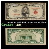 1953B $5 Red Seal United States Note Grades vf++