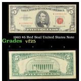 1963 $5 Red Seal United States Note Grades vf+