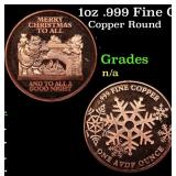 1oz .999 Fine Copper Bullion Round - Merry Chirstm