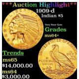 *Highlight* 1909-d Gold Indian Half Eagle $5 Choic