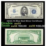 1934A $5 Blue Seal Silver Certificate Grades Selec