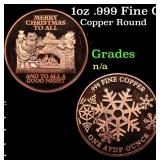 1oz .999 Fine Copper Bullion Round - Merry Chirstm