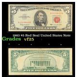 1963 $5 Red Seal United States Note Grades vf+