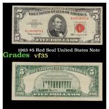 1963 $5 Red Seal United States Note Grades vf++
