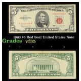 1963 $5 Red Seal United States Note Grades vf++