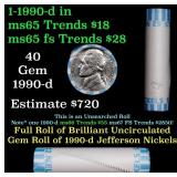 BU Shotgun Jefferson 5c roll, 1990-d 40 pcs Bank $