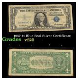 1957 $1 Blue Seal Silver Certificate Grades vf+