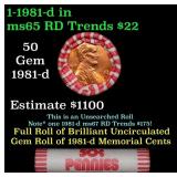 BU Shotgun Lincoln 1c roll, 1981-d 50 pcs Bank Wra