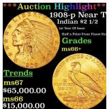 *Highlight* 1908-p Gold Indian Quarter Eagle Near