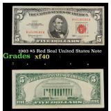 1963 $5 Red Seal United States Note Grades xf