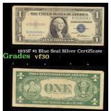 1935F $1 Blue Seal Silver Certificate Grades vf++