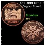 1oz .999 Fine Copper Bullion Round - Merry Chirstm