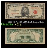 1963 $5 Red Seal United States Note Grades vf+