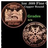 1oz .999 Fine Copper Bullion Round - Merry Chirstm