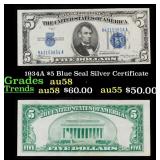 1934A $5 Blue Seal Silver Certificate Grades Choic