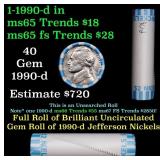 BU Shotgun Jefferson 5c roll, 1990-d 40 pcs Bank $