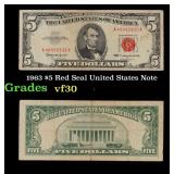 1963 $5 Red Seal United States Note Grades vf++