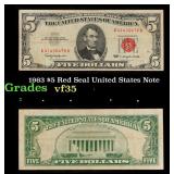 1963 $5 Red Seal United States Note Grades vf++