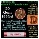 BU Shotgun Lincoln 1c roll, 1962-d 50 pcs Bank Wra