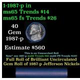 BU Shotgun Jefferson 5c roll, 1987-p 40 pcs Bank $