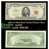 1963 $5 Red Seal United States Note Grades Choice