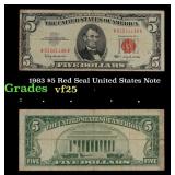 1963 $5 Red Seal United States Note Grades vf+