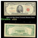 1963 $5 Red Seal United States Note Grades vf+