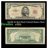 1953B $5 Red Seal United States Note Grades vf+