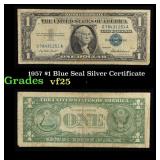 1957 $1 Blue Seal Silver Certificate Grades vf+