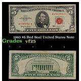 1963 $5 Red Seal United States Note Grades vf+
