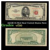 1953B $5 Red Seal United States Note Grades vf++