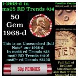 BU Shotgun Lincoln 1c roll, 1968-d 50 pcs Bank Wra