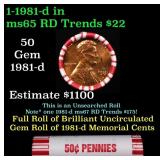 BU Shotgun Lincoln 1c roll, 1981-d 50 pcs Bank Wra