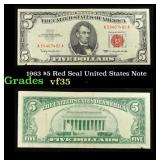 1963 $5 Red Seal United States Note Grades vf++