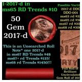 BU Shotgun Lincoln 1c roll, 2017-d 50 pcs Bank Wra