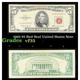 1963 $5 Red Seal United States Note Grades vf++