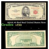 1953A $5 Red Seal United States Note Grades vf++