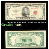 1953A $5 Red Seal United States Note Grades vf++