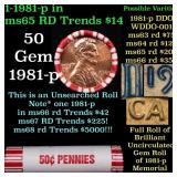 BU Shotgun Lincoln 1c roll, 1981-p 50 pcs Bank Wra