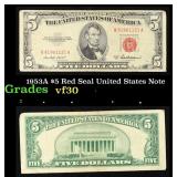 1953A $5 Red Seal United States Note Grades vf++
