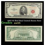 1963 $5 Red Seal United States Note Grades Choice